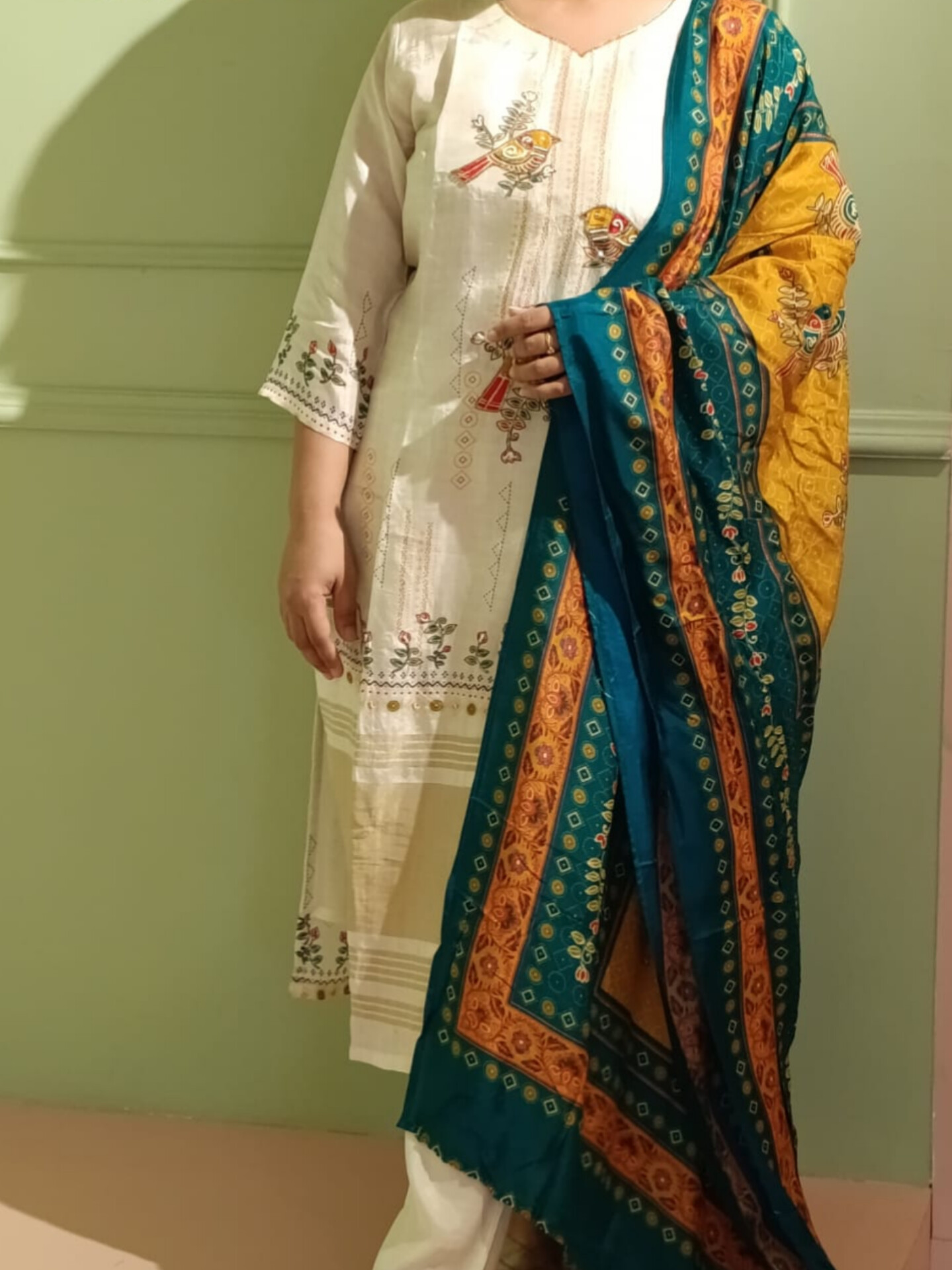 Raw Silk Kurti with Beautiful Bird Design