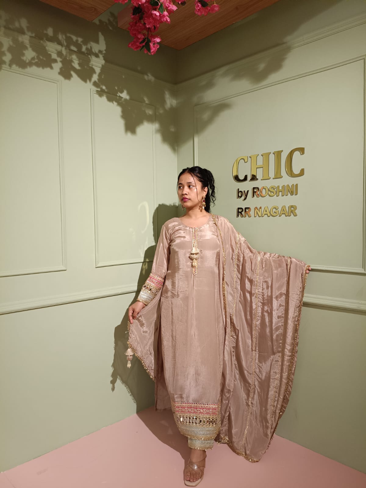 Crepe Kurta Set with Tassels and Mirror Work