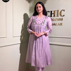 Lavender Mul Chanderi Kurti Pant & Dupatta Set (2026 Collection)